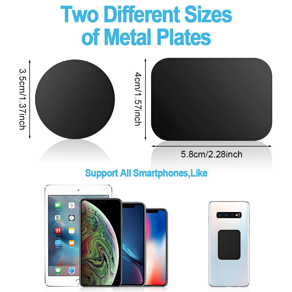 ZORBES Metal Plates for Magnetic Phone Mounts with Ultra Thin Design and 6Pcs Set | 3.5cm Round and 4x5.8cm Rectangle