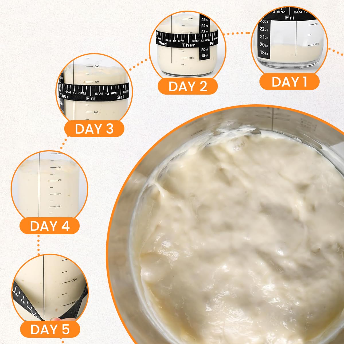 Supvox Sourdough Starter Kit with 25.6oz Glass Jar and Integrated Scale | Silicone Spatula and Thermometer Strap