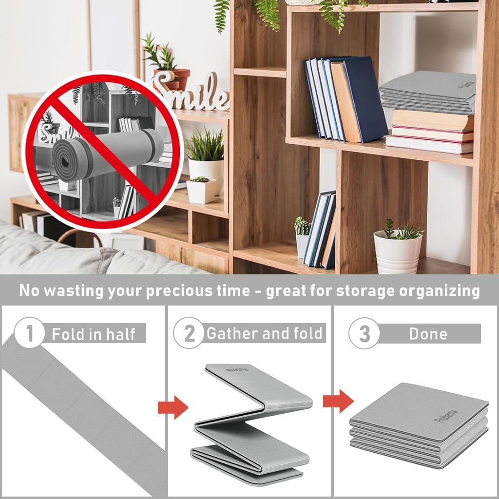 Proberos Yoga Mat for Home Workout and Travel with Anti-slip Folding Design 72x24 in Grey