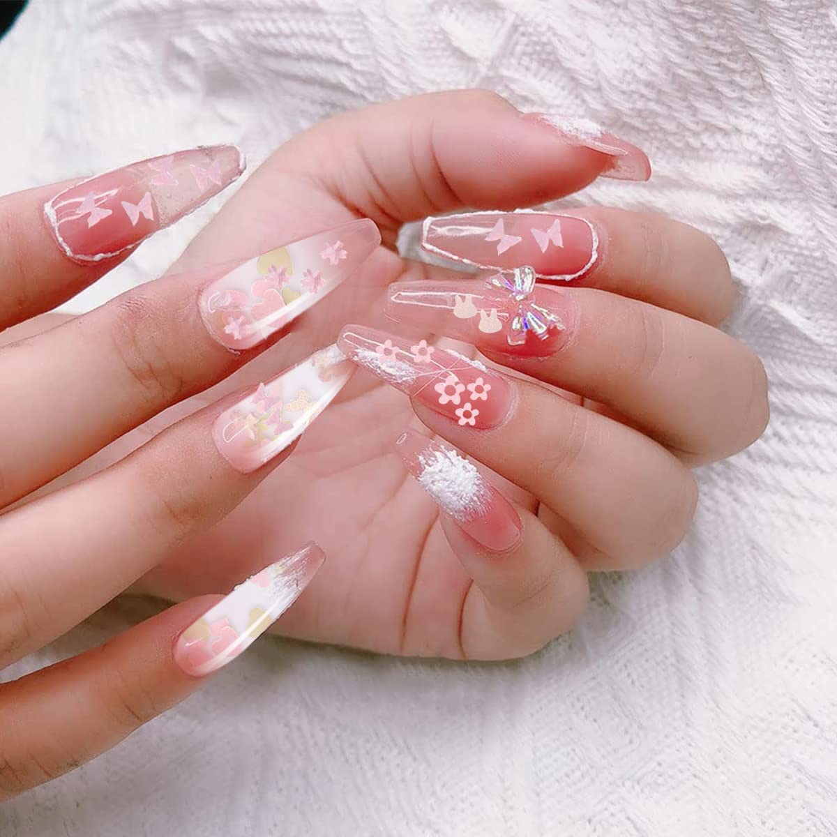 ELEPHANTBOAT Nail Sequins Kit for DIY Nail Art with 12 Grid Gold and Pink Flower Glitter | Heart and Butterfly Decoration Supplies