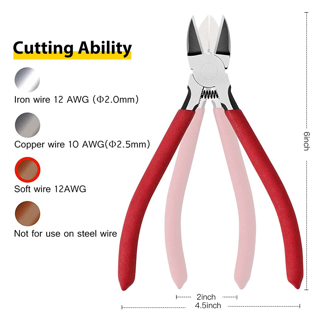 Serplex Wire Cutter 6 Inch for Jewelry Making and Electrical Tasks with Non Slip Handle | Flush Cut Pliers Featuring Sharp Blades and Spring Loaded Mechanism