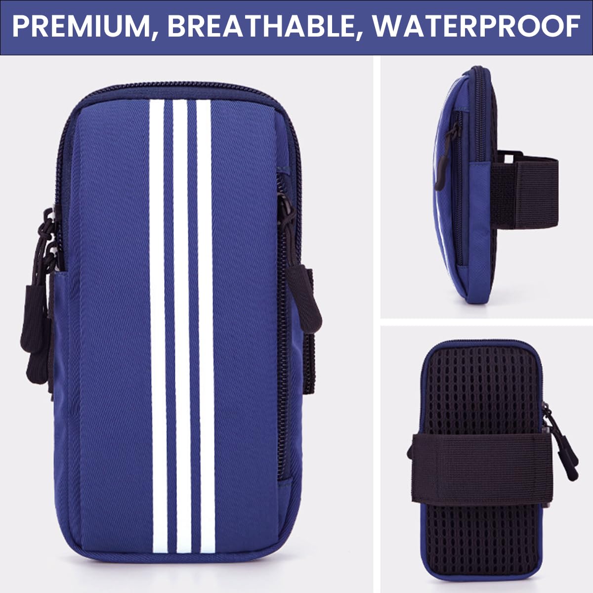 Optifit Waterproof Phone Armband for Running with Adjustable Strap and Zipper Pocket 2PCS