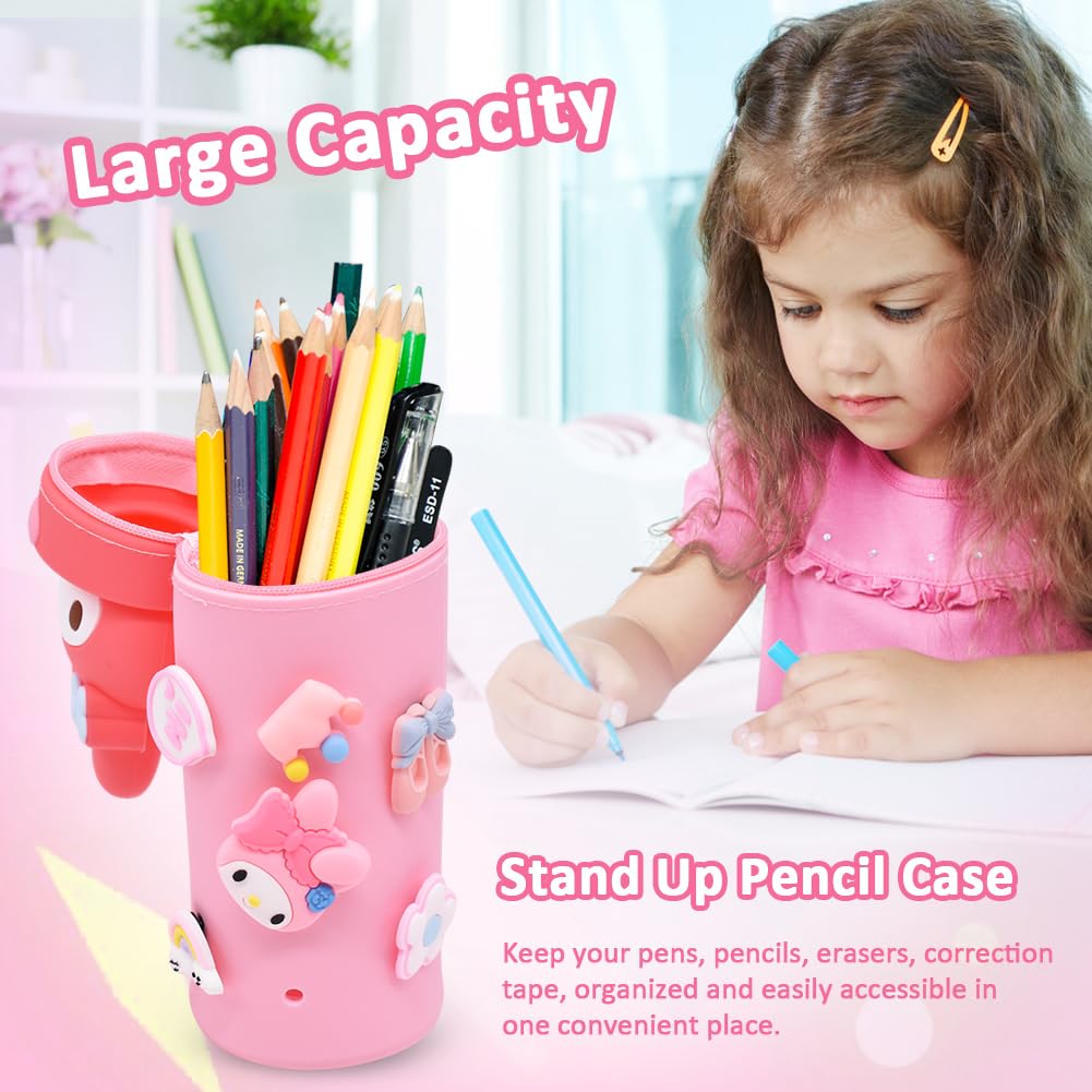 PATPAT Pencil Pouch for School Use with Multi Hole Design and Silicone Material | Cute Pink Gift for Girls