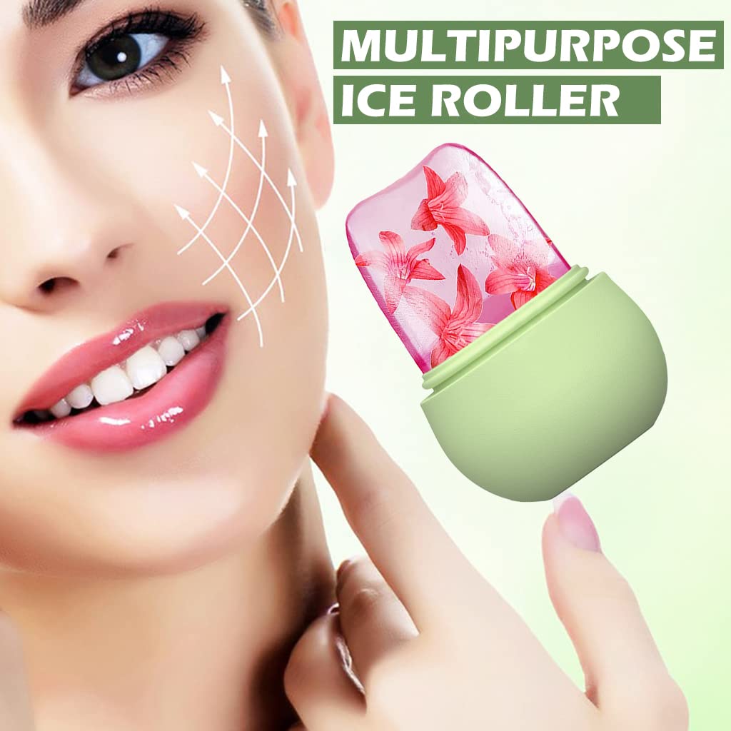 MAYCREATE Ice Roller for Face Massage with Anti Leak Silicone Mould and Cleansing Brush | Green