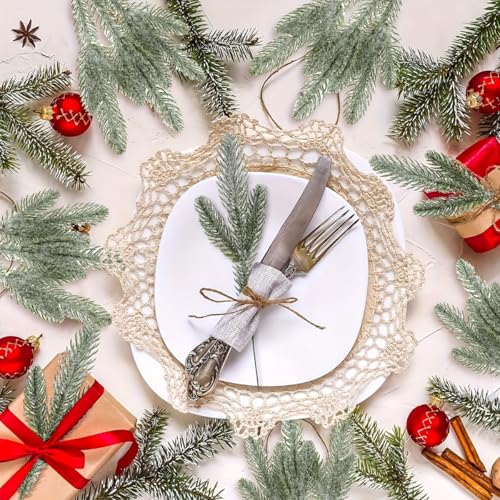 HASTHIP® 60PCS Christmas Tree Ornaments 10.24inches Snow Dusted Pine Branches Green Flocked Needle Multi Purpose Decorative for Garland Wreath Home Garden Décor