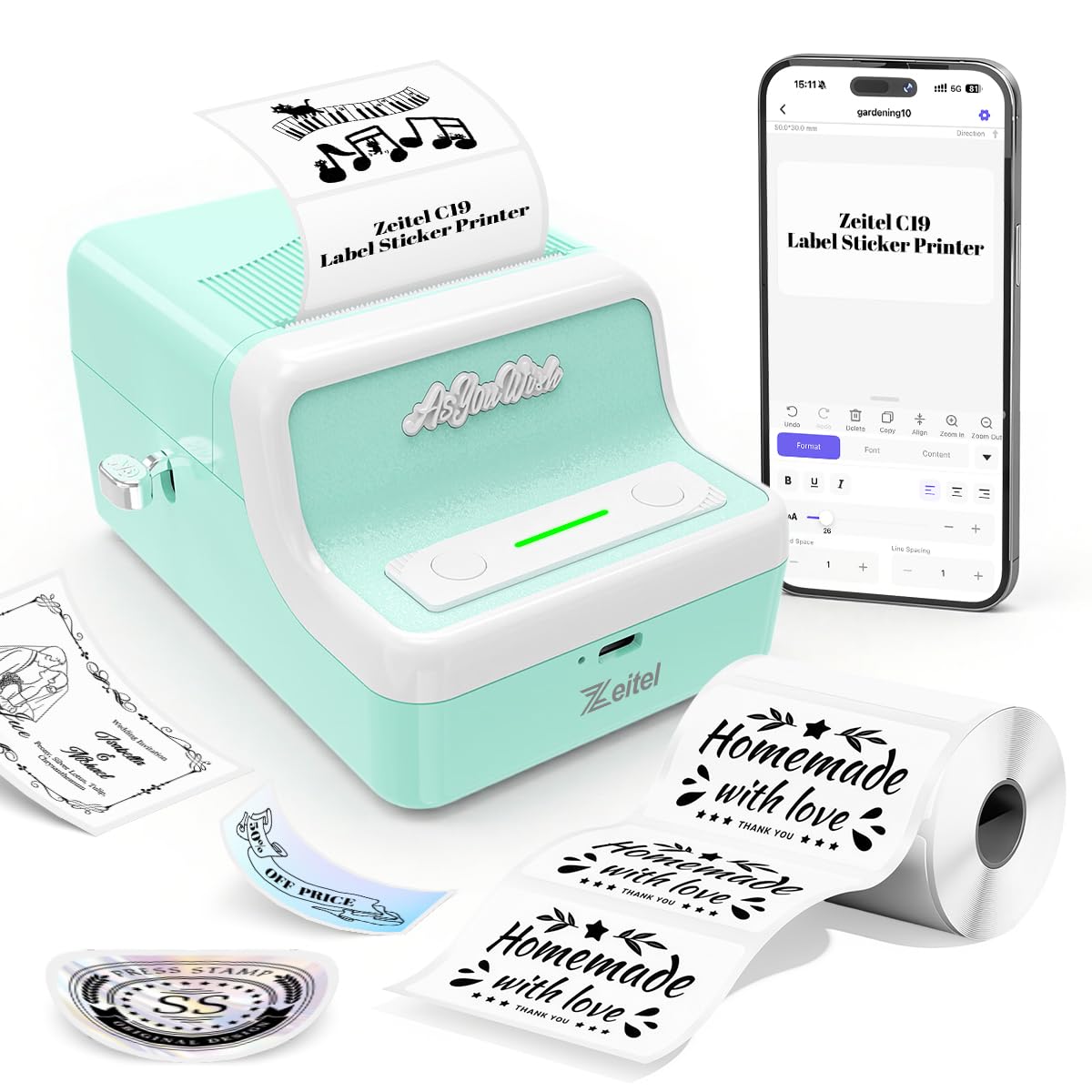 HASTHIP® Bluetooth Label Maker,Portable Inkless Label Printer with Hig ...