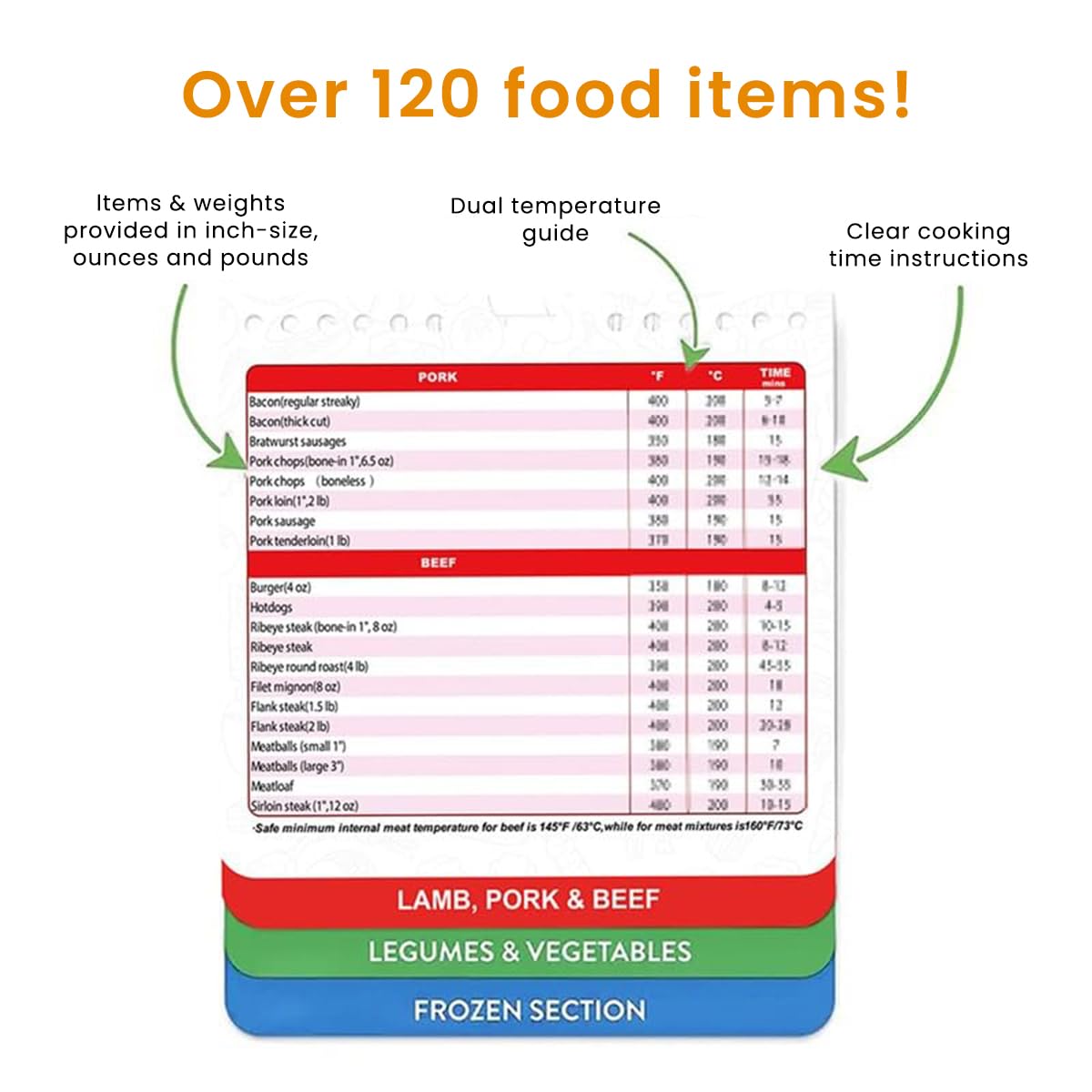 HASTHIP Magnetic Air Fryer Cooking Times Guide for Oven Use with 7x6 in Chart | Color-Coded Recipe Reference