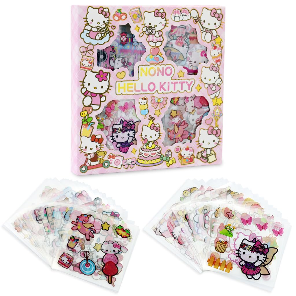 HASTHIP® 200Pcs Cute Cartoon Stickers PET Hello Kitty Sticker & Washi Stickers Set DIY Scrapbooking Kawaii Hello Kitty Stickers for Phone Case, Laptop Cover, Kids Water Bottle