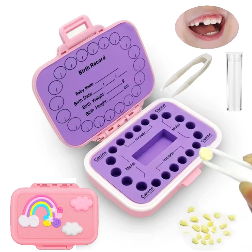 SNOWIE SOFT Baby Teeth Keepsake Box with 20 Storage Holes and Safety Lock | Pink Gift for Kids