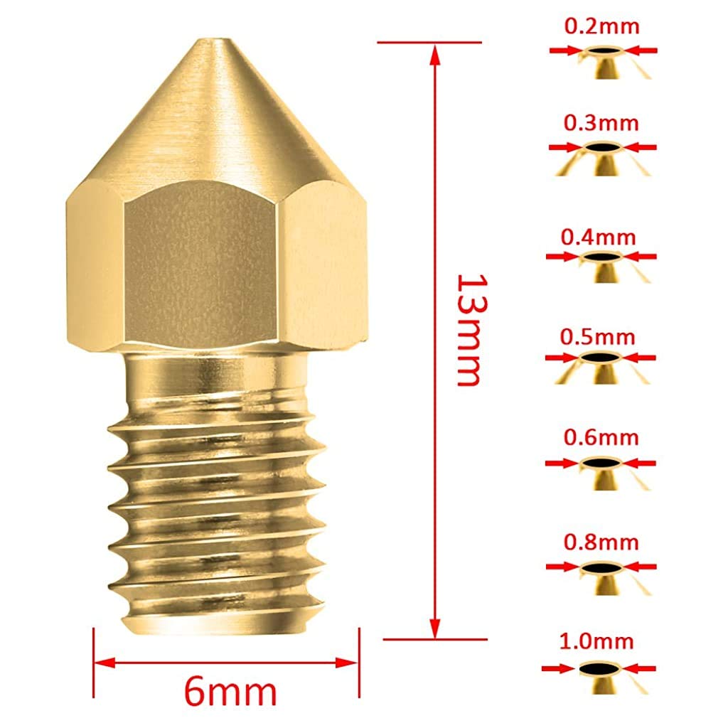 ELEPHANTBOAT 3D Printer Extruder Nozzle Set for MK8 MakerBot and Creality CR-10 with M6 Thread | 22 Pieces in 7 Sizes Brass
