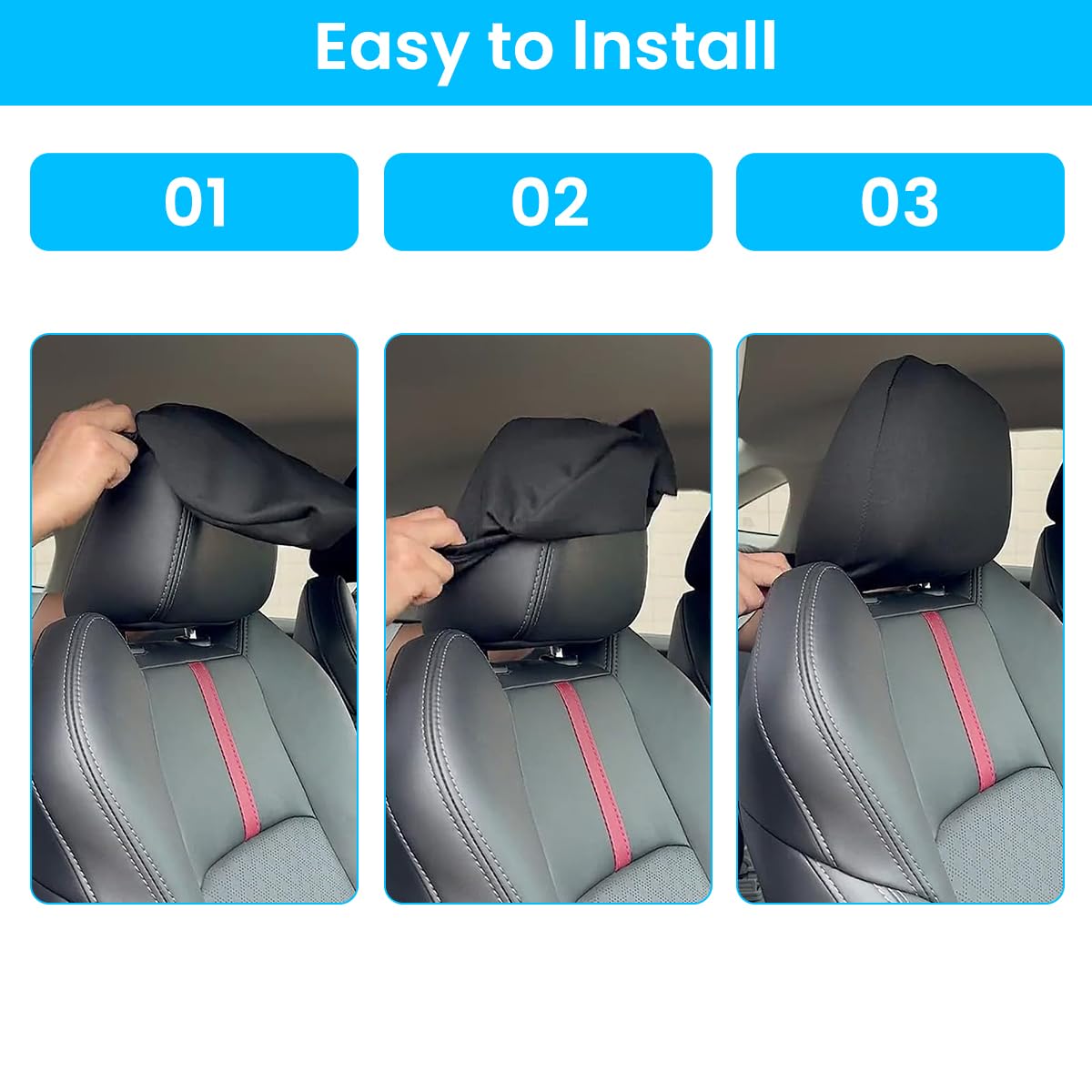 STHIRA Car Headrest Covers for Dustproof Protection featuring Stretchy Slip-on Fit 9 x 10.6 in | Minimalist Black Upholstery Accessory