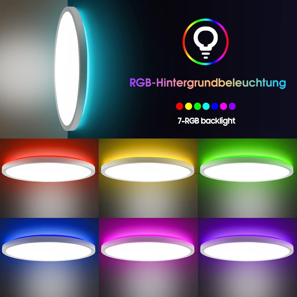 ELEPHANTBOAT RGB Dimmable LED Ceiling Light with Remote Control 12 in 24 W 3200 lm for Bedroom and Living Room