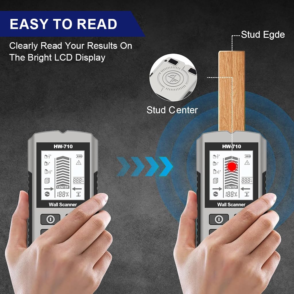 Serplex Stud Finder Wall Scanner for DIY and Professional Use with 6 Modes & LCD Display | Detects Studs, Metal up to 38mm and Live AC Wires up to 51mm