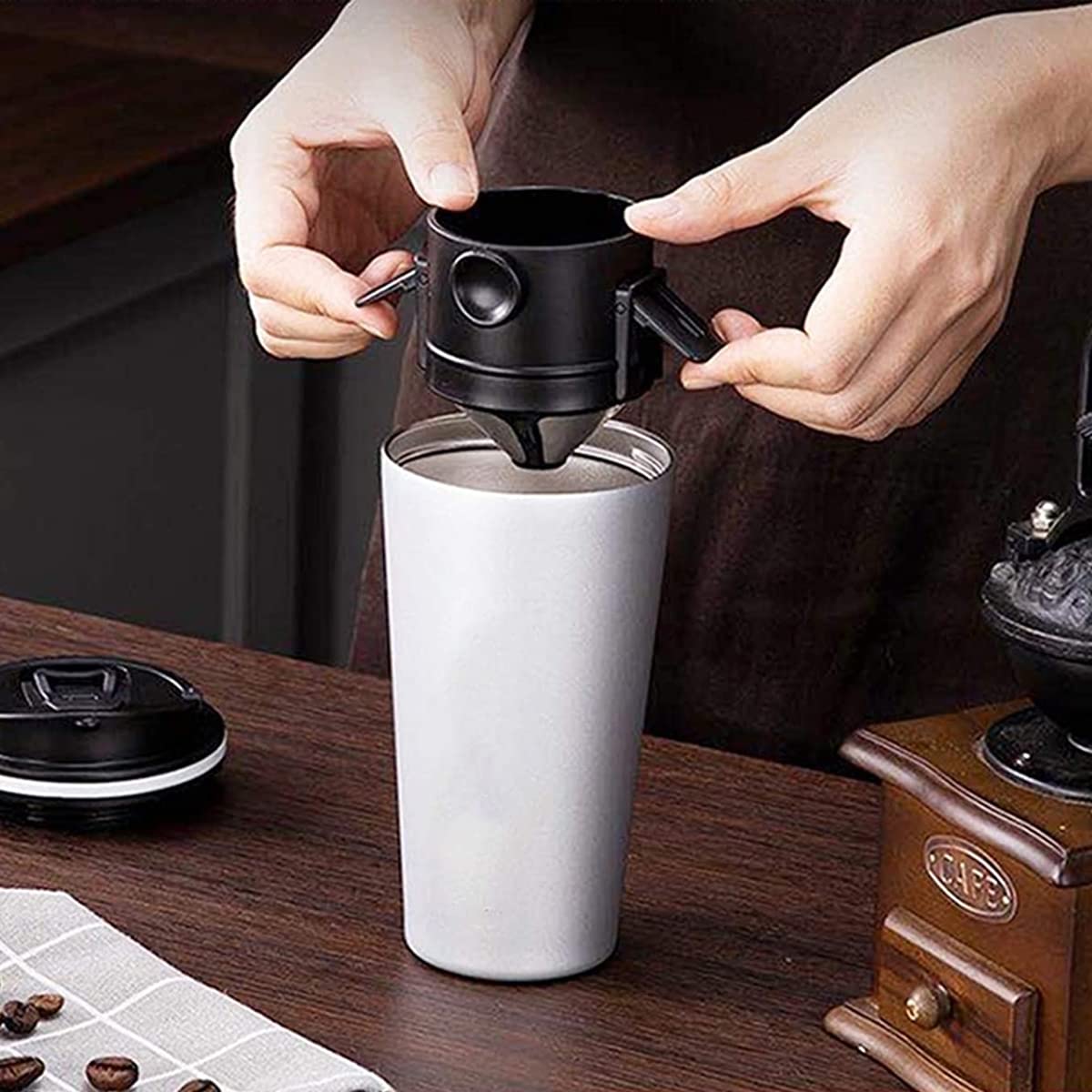 HASTHIP Filter Coffee Maker Double Mesh Pour Over Coffee Filter Food Grade Stainless Steel & Plastic Coffee Dripper 100% Paperless Maker Foldable to Fit Most Cup Keep Coffee Flavour Easy to Use and Clean