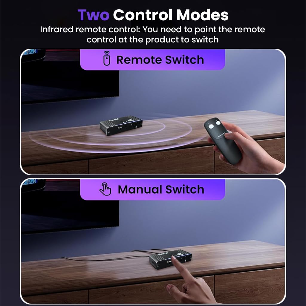 ZORBES HDMI Switch for Gaming and Streaming with 8K 60Hz 48Gbps Support | Aluminum 2 in 1 Out Splitter