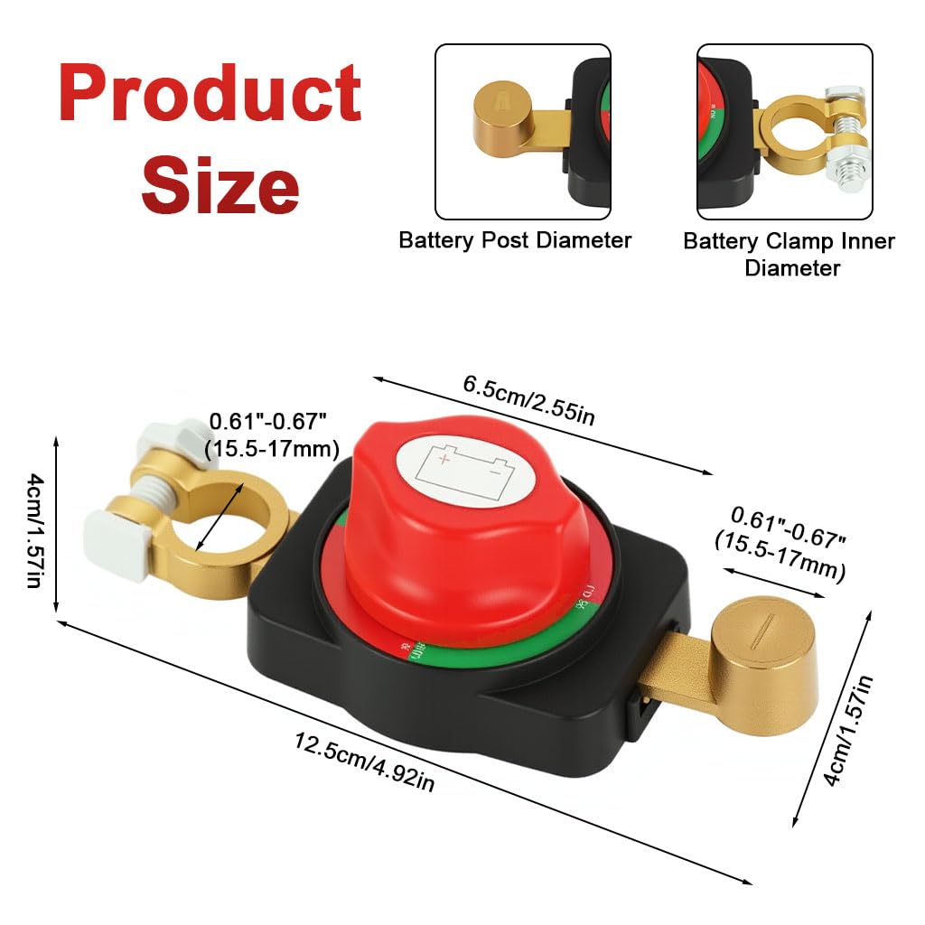 STHIRA Battery Cut Off Switch for Car RV and Boat featuring Pure Copper Contacts | 12–48V 275A Reliable Power Disconnect