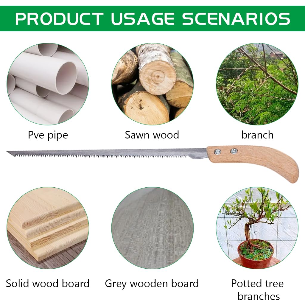 HASTHIP Gardening Hand Saw for Woodworking with 13.9 in Steel Blade and Triple Razor Teeth | Ergonomic Wooden Handle