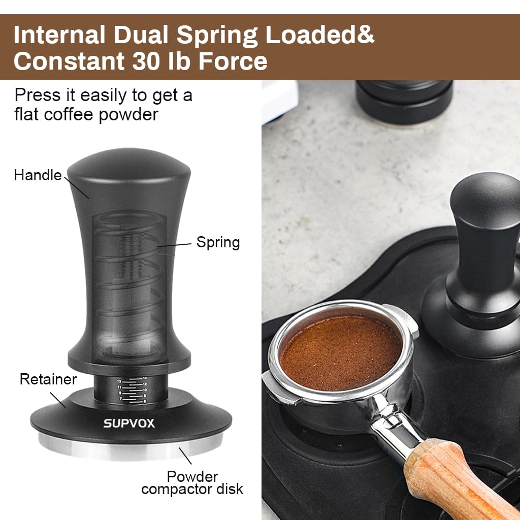 Supvox Coffee Tamper for Espresso with 51mm Flat Stainless Steel Base and Calibrated Spring | Ideal for Home Baristas