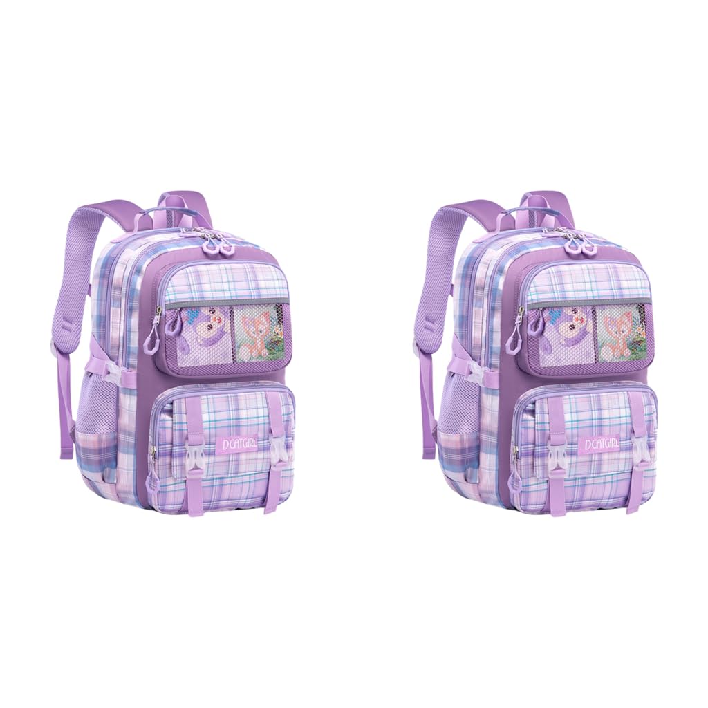 PALAY School Backpack for Girls with 28×17×41cm Multi Layer Design and Ergonomic Back | Oxford Cloth Purple Set