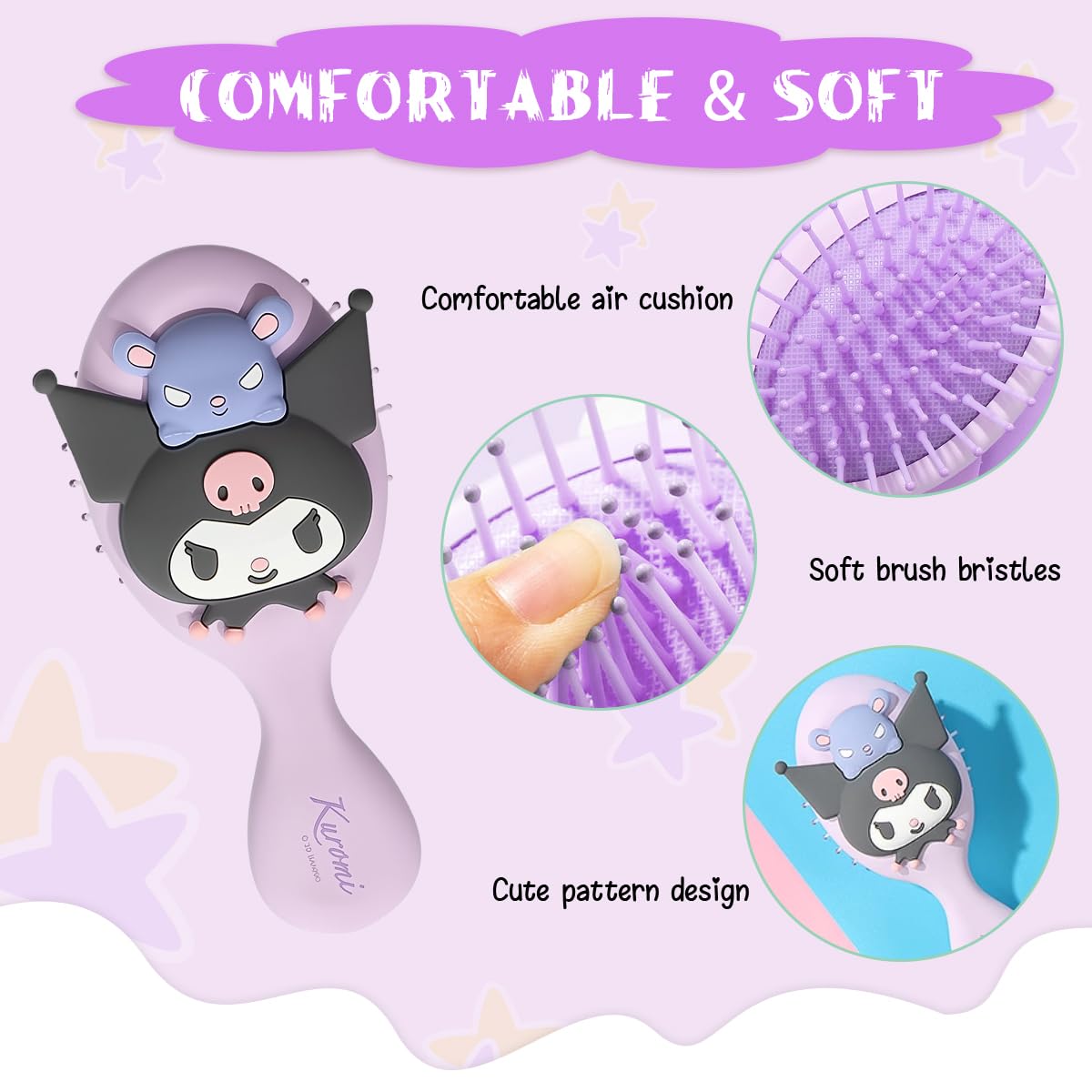 MAYCREATE Hair Brush for Girls with Ergonomic Handle and 5.3 in Size | Gentle Kuromi Design for Kids