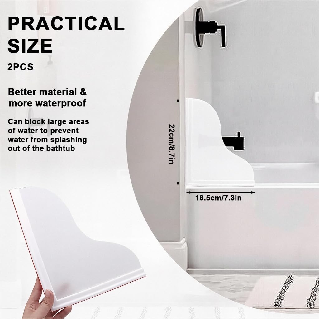 HASTHIP Shower Splash Guard Kit for Bathtub Corners with Self Adhesive Design 9.1×7.1 in White