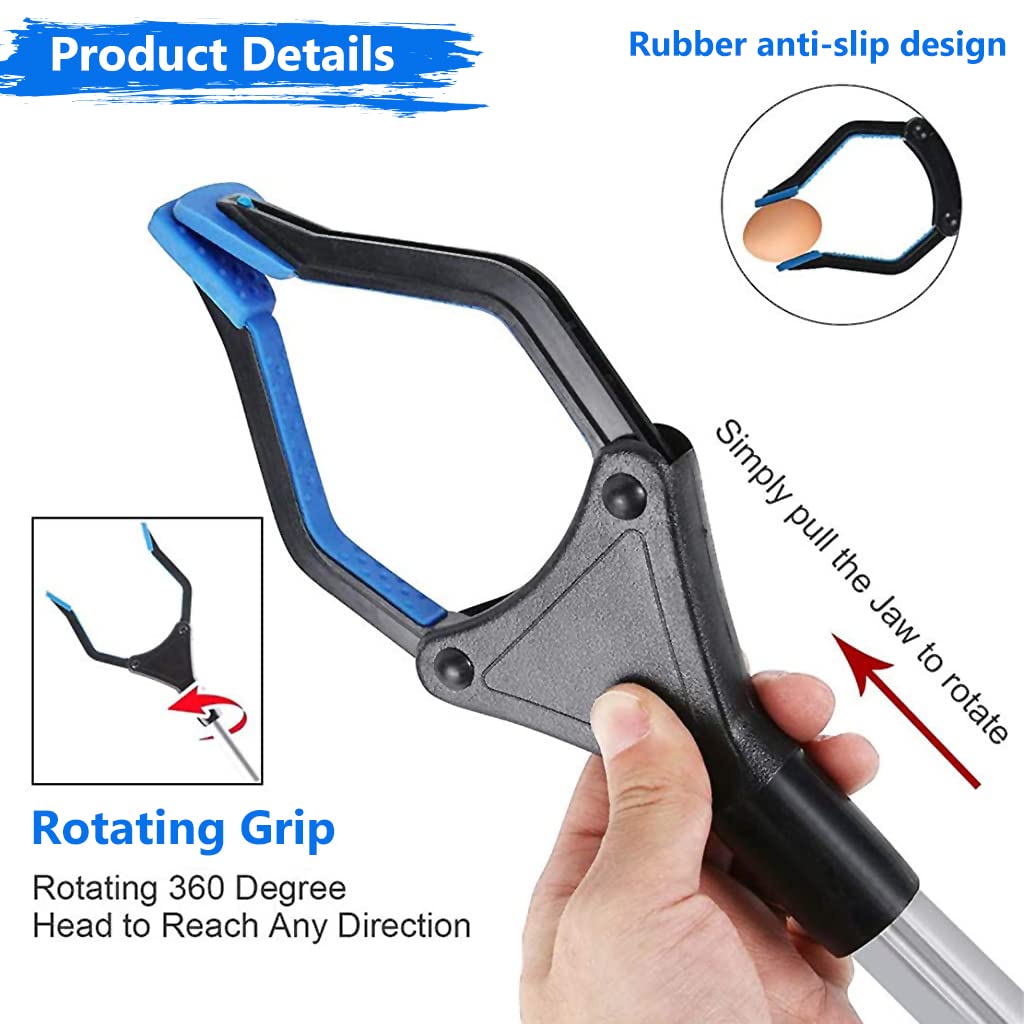 HASTHIP Litter Picker for Rubbish Collection with 80cm Foldable Arm and 360° Rotatable Claw | Aluminum Alloy Grabber for Elderly