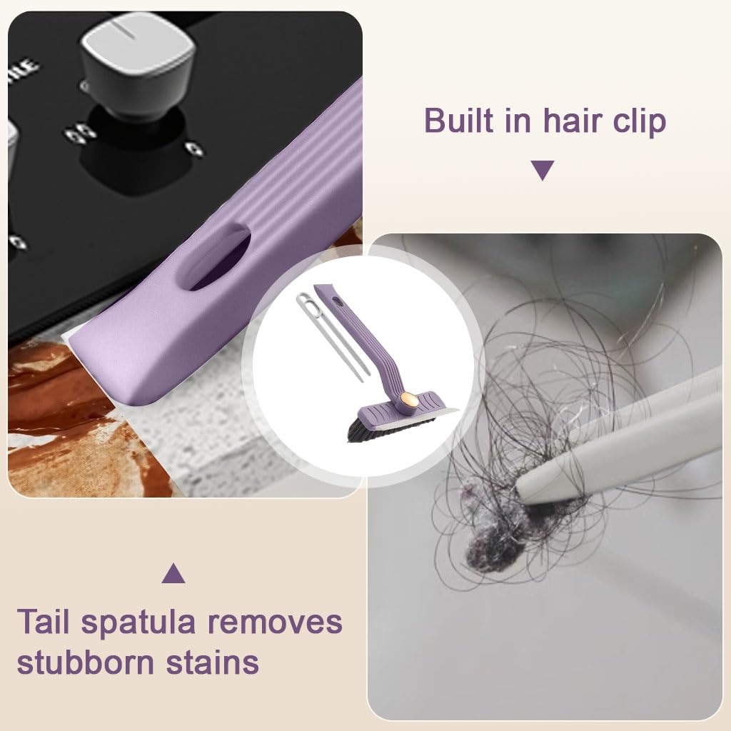 HASTHIP Tile Floor Cleaning Brush for Kitchen and Bathroom with 9.4 in Handheld Design | Rotatable 2 in 1 Scrub Brush and Built in Hair Tweezer
