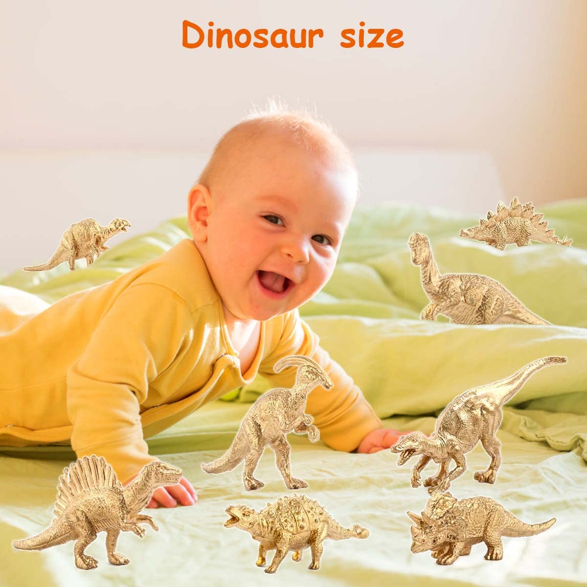 PATPAT Dinosaur Toys for Kids 14 PCS Realistic Golden Jurassic Dinosaur Model Figure Playset Plastic Dinosaur Action Figures Dinosaur Theme Birthday Decorations Party Room Decor Gift for Boys Girls