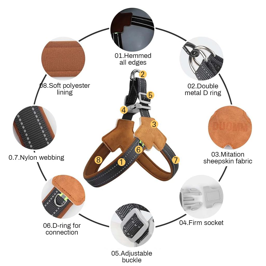 Qpets Reflective Dog Harness for Safe Night Walking with Dual D-Rings and Soft Padded Y-Shape Design