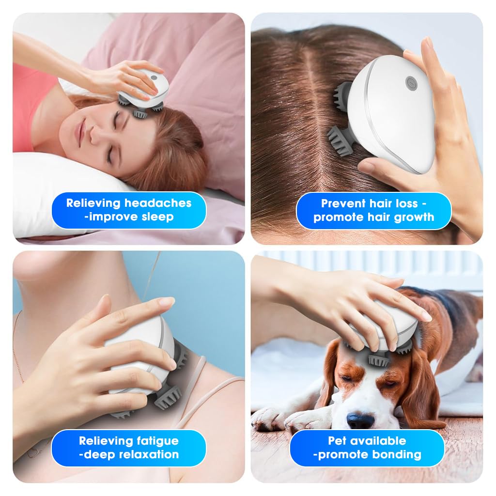 ZIBUYU Electric Scalp Massager for Scalp Relaxation Cordless Head Massager 3 Switchable Level Strength USB Rechargeable Head Massager Travel Electric Scalp Massager for Stress Relief, Hair Growth