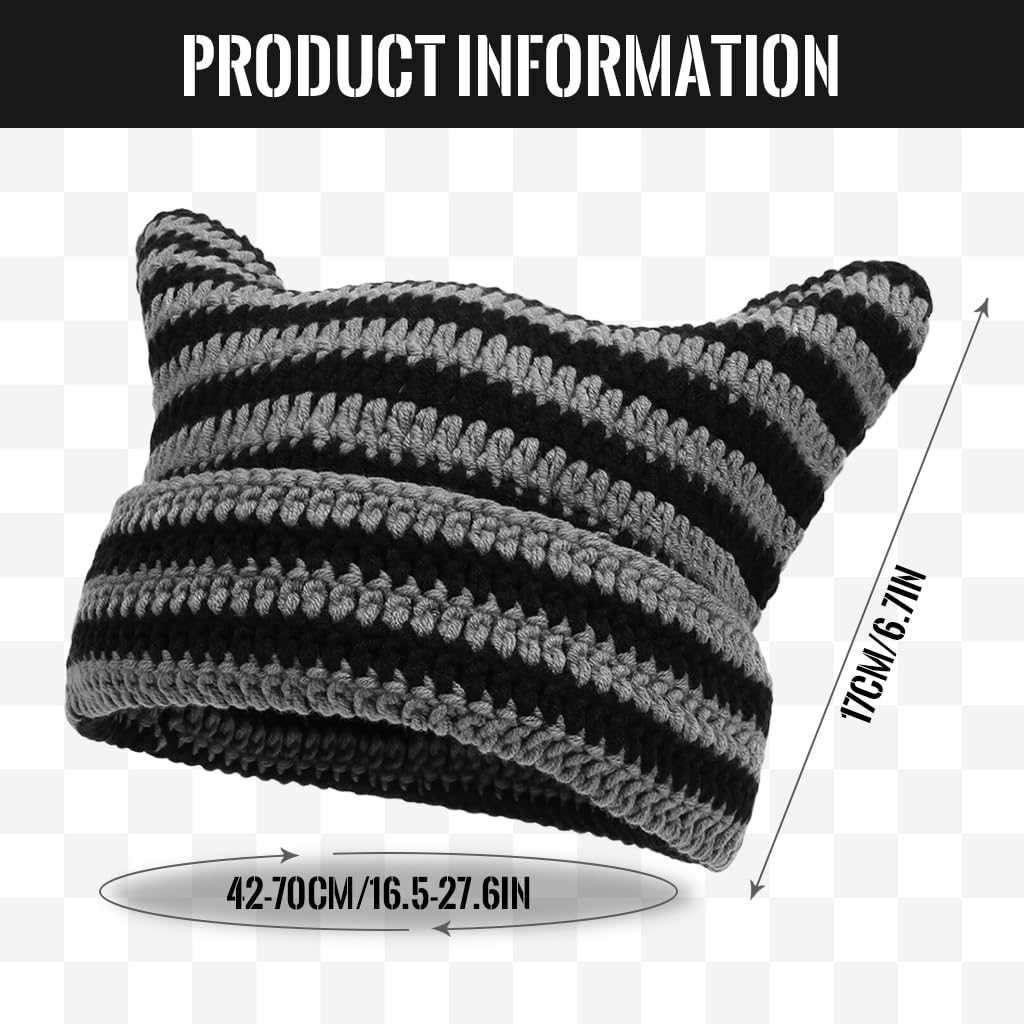 SANNIDHI Winter Cap for Women featuring Crochet Cat Ear Design and Warm Knitted Style | Black Beanie for Teen Girls
