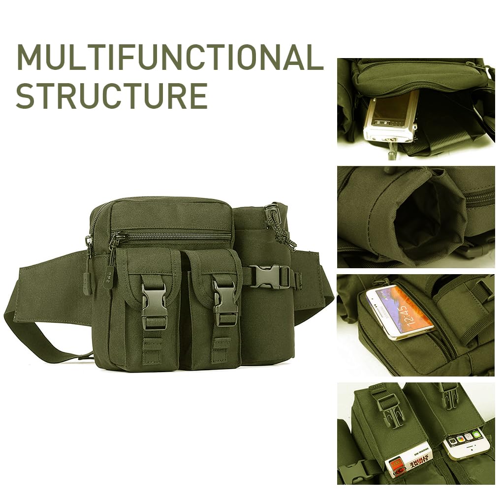 GUSTAVE Waist Bag for Hiking and Travel featuring 5 Zipper Pouches 34x6x13cm | Waterproof Oxford Cloth Black