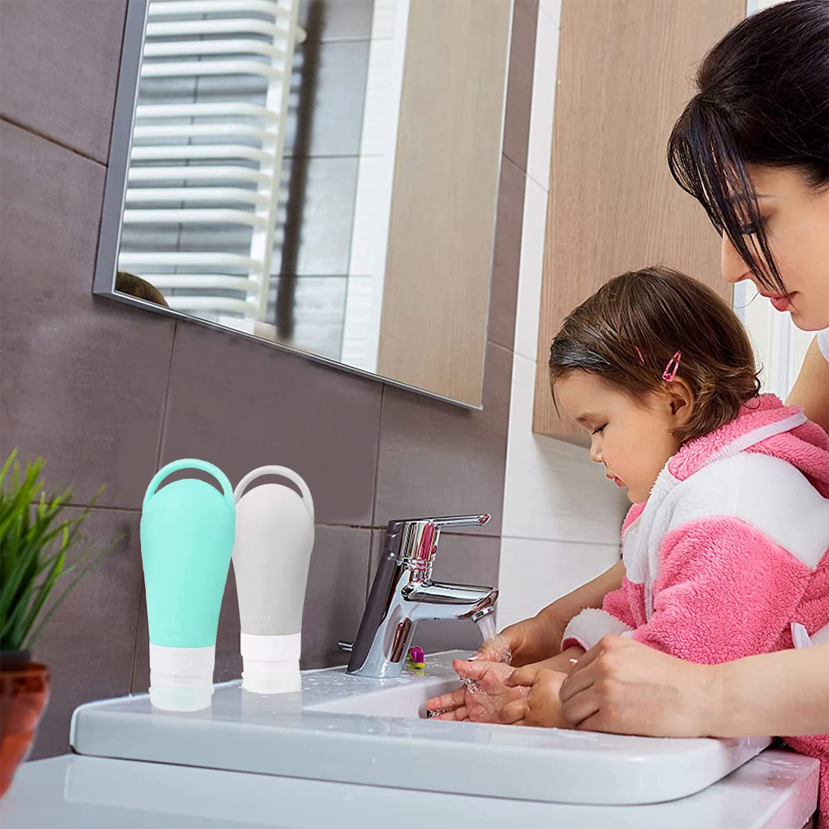 MAYCREATE Travel Bottles Set for Toiletries featuring 14pcs Leakproof Silicone Containers | Refillable Kit with Cream Jars and Spray Bottles