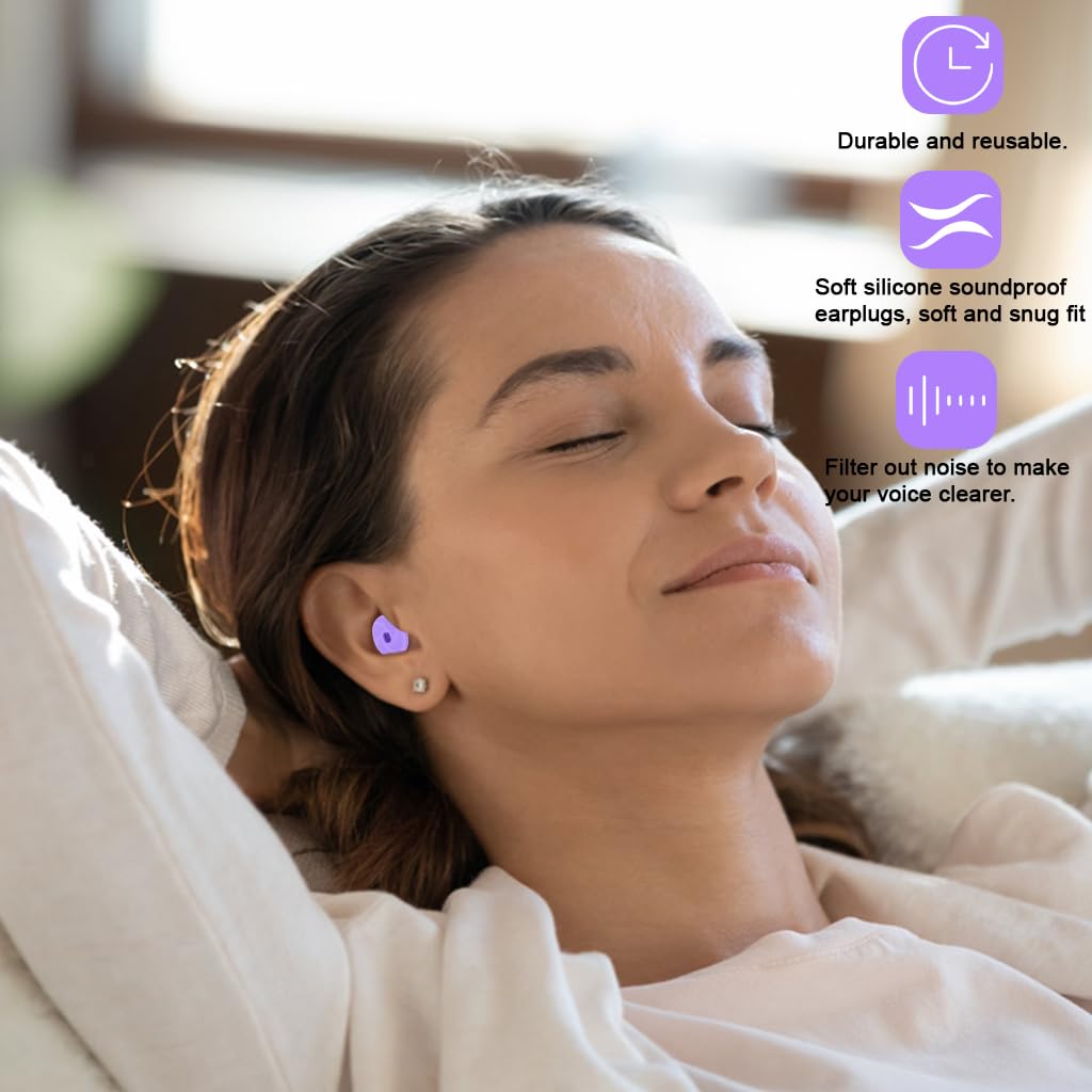 ZIBUYU Ear Plugs for Noise Reduction with 33dB Protection and Soft Silicone Loop Design | Purple