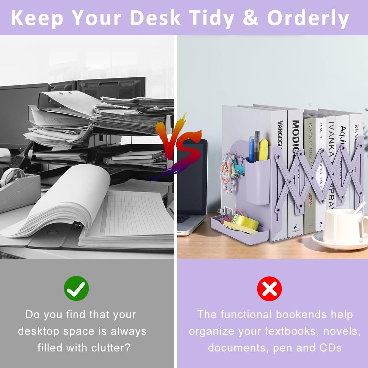 Climberty Desktop Bookshelf for Office and School with Retractable Book Holder and Metal Pen Organizer