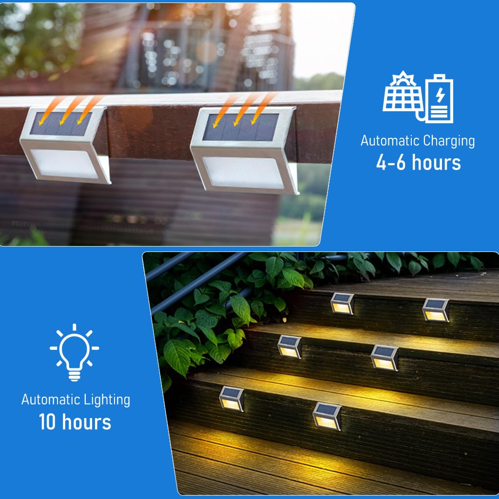 ELEPHANTBOAT Solar Stair Light for Outdoor Pathways with IP65 Waterproof Steel | 2 Pack 700mAh