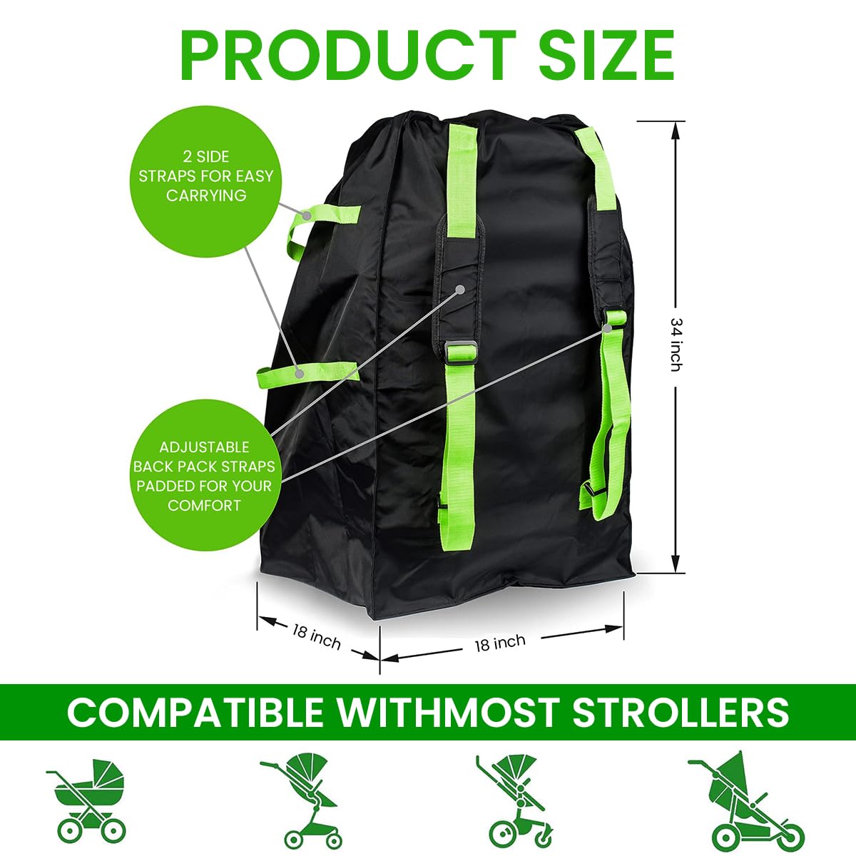 SNOWIE SOFT Carry Bag for Baby Car Seat with Handles and Shoulder Strap 420D Oxford Cloth | Dustproof Gate Check Storage for Stroller Travel