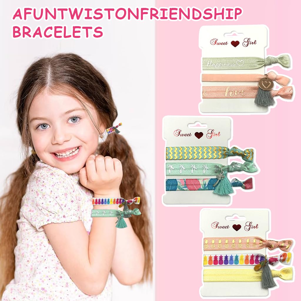PALAY Hair Ties for Women with 9 Elastic Ribbon Bands featuring Cute Prints and Charms | Ponytail Holders and Friendship Bracelets