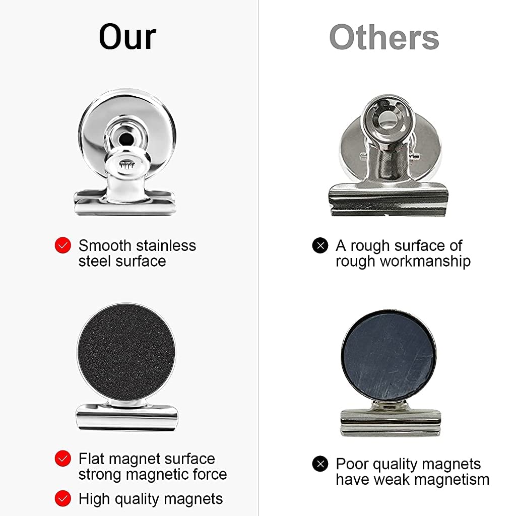Supvox Magnetic Clips for Fridge and Office with Anti Scratch Pads and Strong Hold | 10 Pcs Stainless Steel