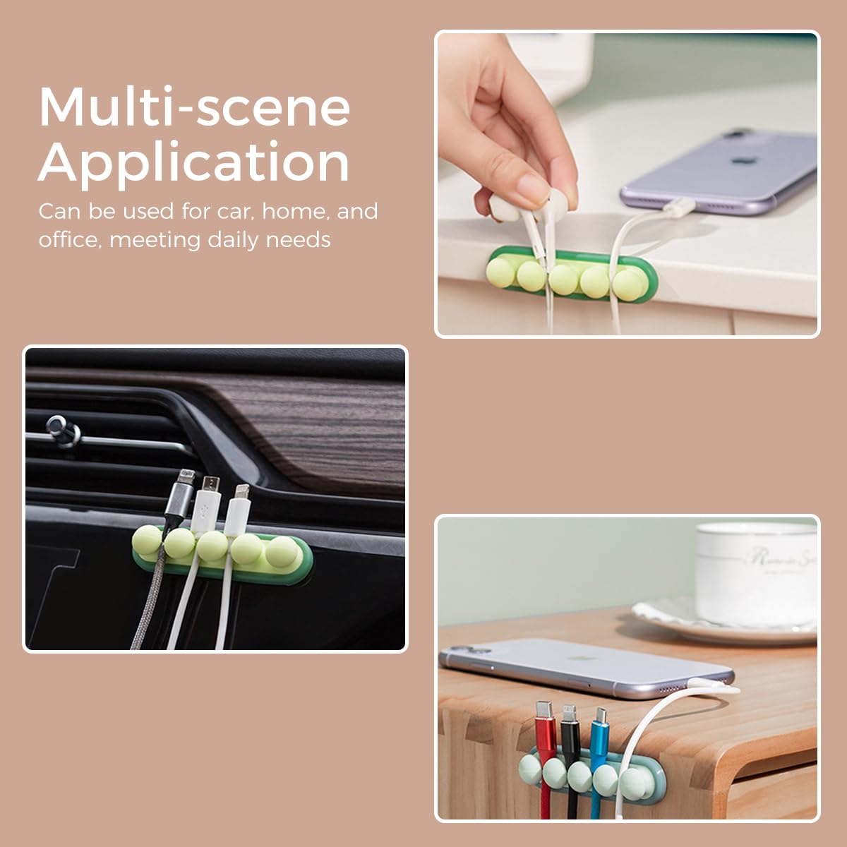 ZIBUYU Cable Clips for Wall and Desk with 4 Slots featuring Self Adhesive Acrylic Backing | Silicone Cord Organizer