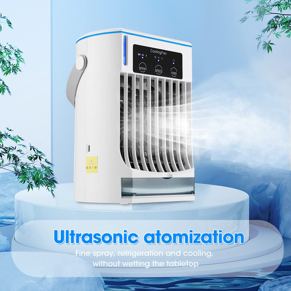HASTHIP Portable Air Cooler for Home and Office with 500ml Tank and Ultrasonic Mist Maker | USB Desk Fan featuring Blue Light
