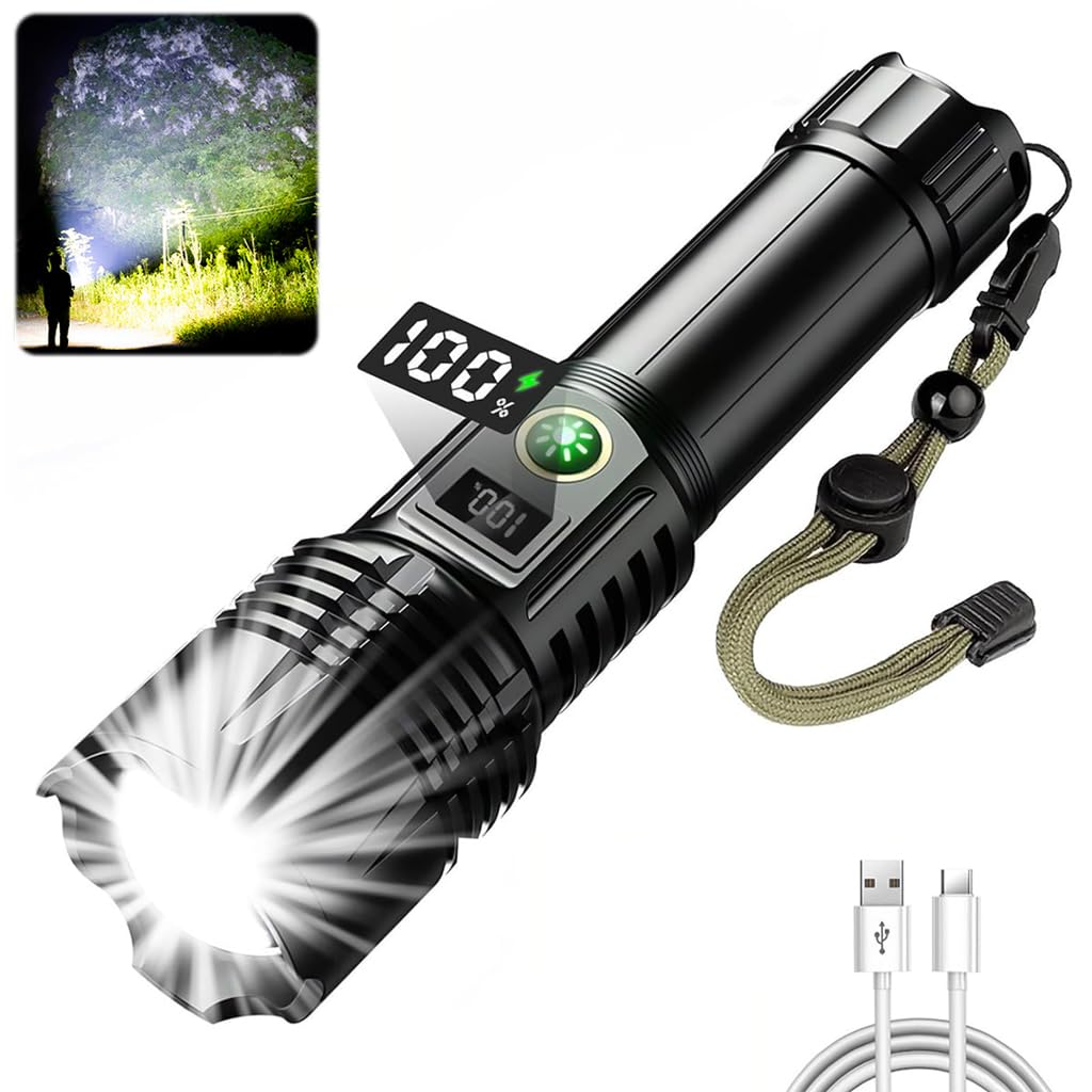 ELEPHANTBOAT LED Flashlight for Camping and Emergencies with 2000 Lumens Zoomable Beam | USB Rechargeable 5000mAh Power Bank