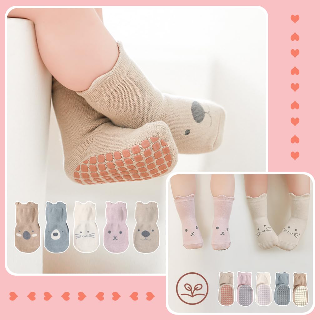 SNOWIE SOFT Baby Socks Set with Antislip Silicone Soles 5 Pairs for 1–3 Years | Lycra Cotton