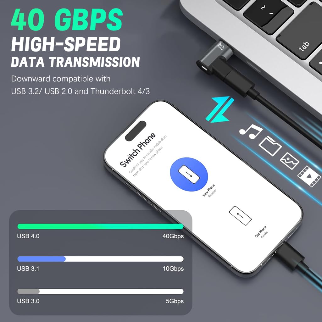 ZORBES USB C Magnetic Adapter with 240W Fast Charge and 90 Degree Breakaway | 40Gbps Data and 8K 60Hz Video Support