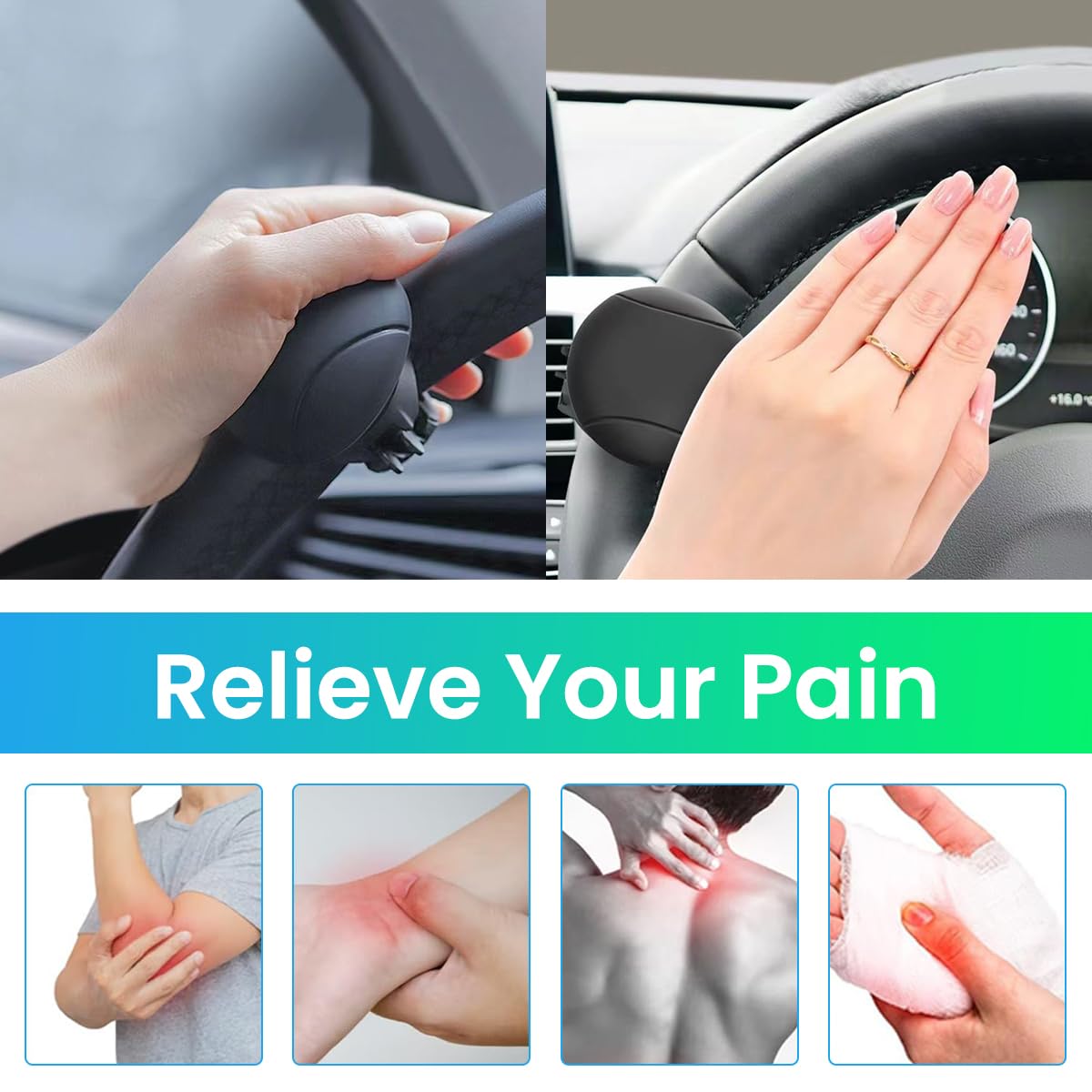 STHIRA Power Handle Car Steering Wheel Knob for Easy Control with 360° Rotatable Design and Anti Slip Silicone Cap