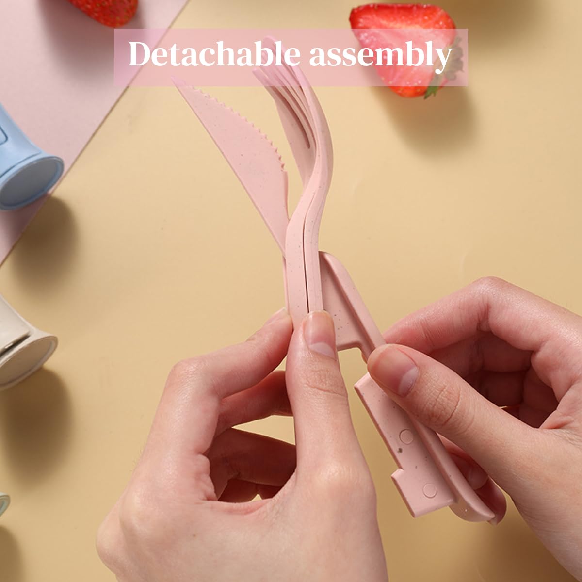 HASTHIP Kids Cutlery Set for School and Travel featuring Stackable Case | 4 Sets BPA Free Wheat Straw Utensils