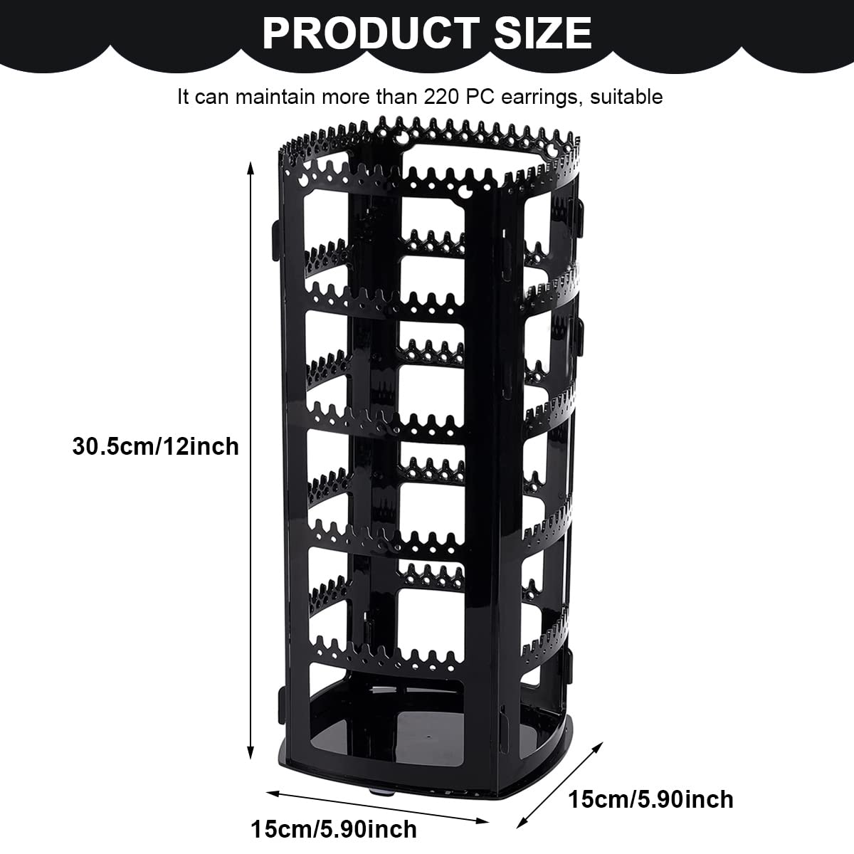 HASTHIP® 360° Rotatable Earrings Organizer Rack, 5 Layer Earring Holder Display Stand Jewelry Organizer for Ear Studs Necklace Bracelet (Black)