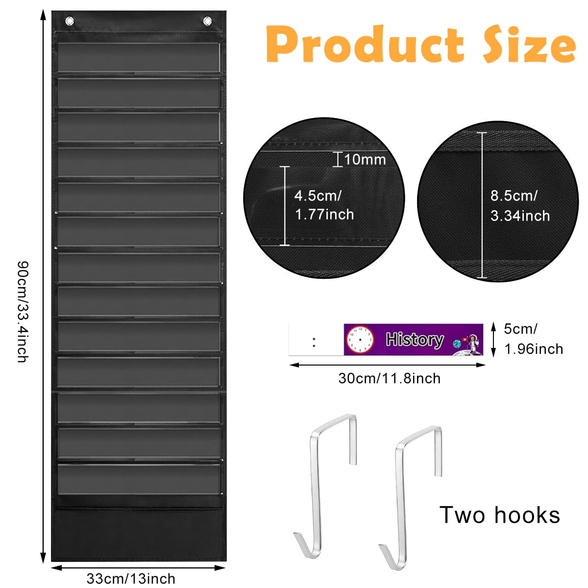 Climberty Wall Hanging Classroom Schedule Chart with 13 Transparent Pockets and Color Coded Labels for School | Reusable Oxford Cloth Organizer