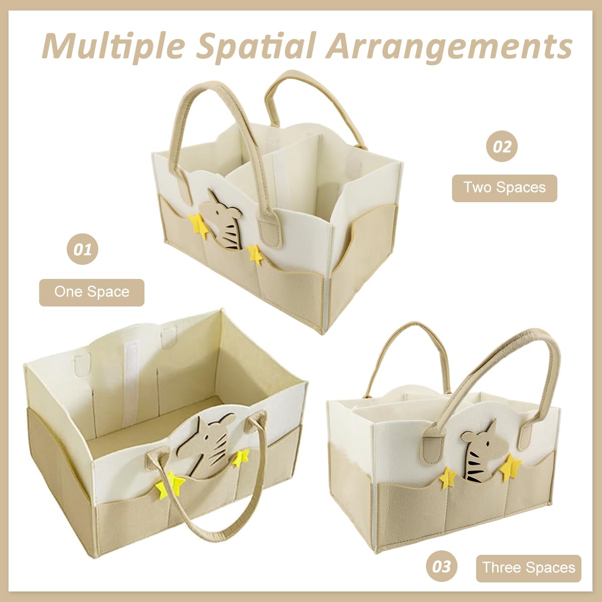 Zibuyu Baby Diaper Caddy Organizer with Multi Compartments and Felt Handle | Portable Nursery Storage Basket
