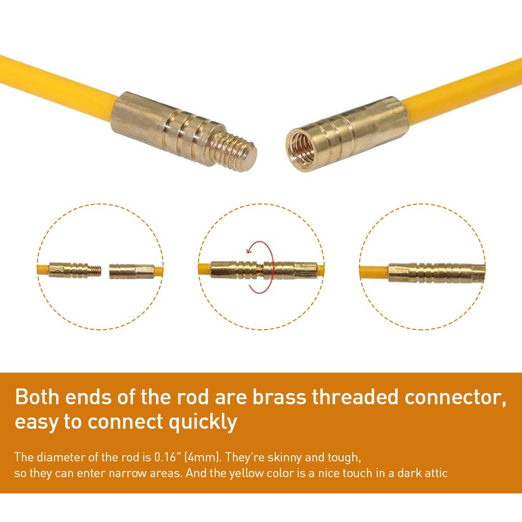 Serplex Cable Pulling Fish Tape Kit for Wall Wire Installation with 10 Fiberglass Rods 22.8 in